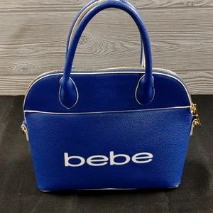 Bebe Top Handle Leather Hand Bag Blue White